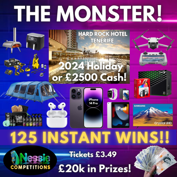 THE MONSTER #2! Holiday Main Prize PLUS 125 Instant Wins! £20k in Prizes!